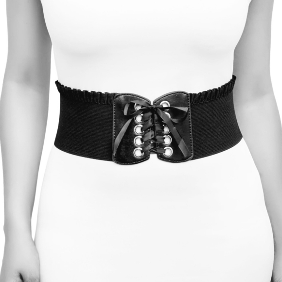 Wide Elastic Black corset lace up boho stretch ruffle whimsigoth fairy belt - Picture 10 of 10